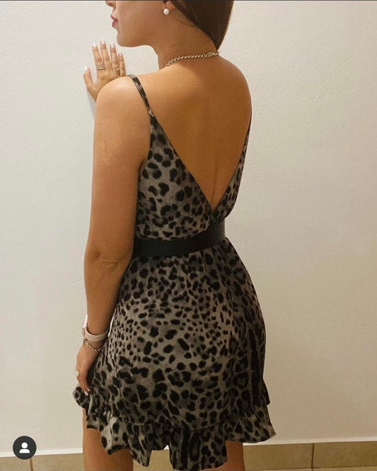 BLACK ANIMAL PRINT SHORT DRESS