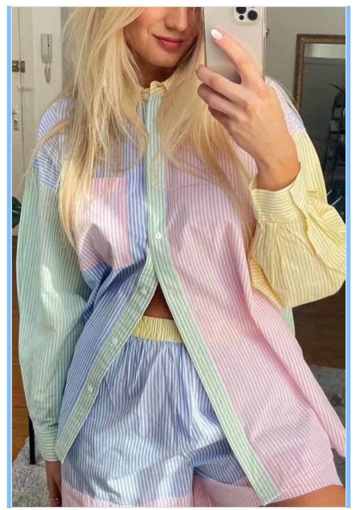 COLOR BLOCK LONG SLEEVE SHIRT