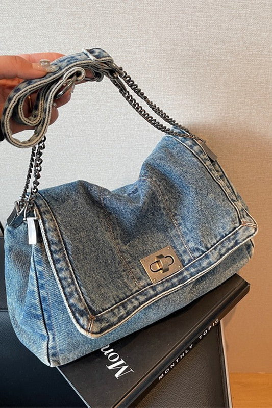 Denim Chain Shoulder Bag Tote Bag
