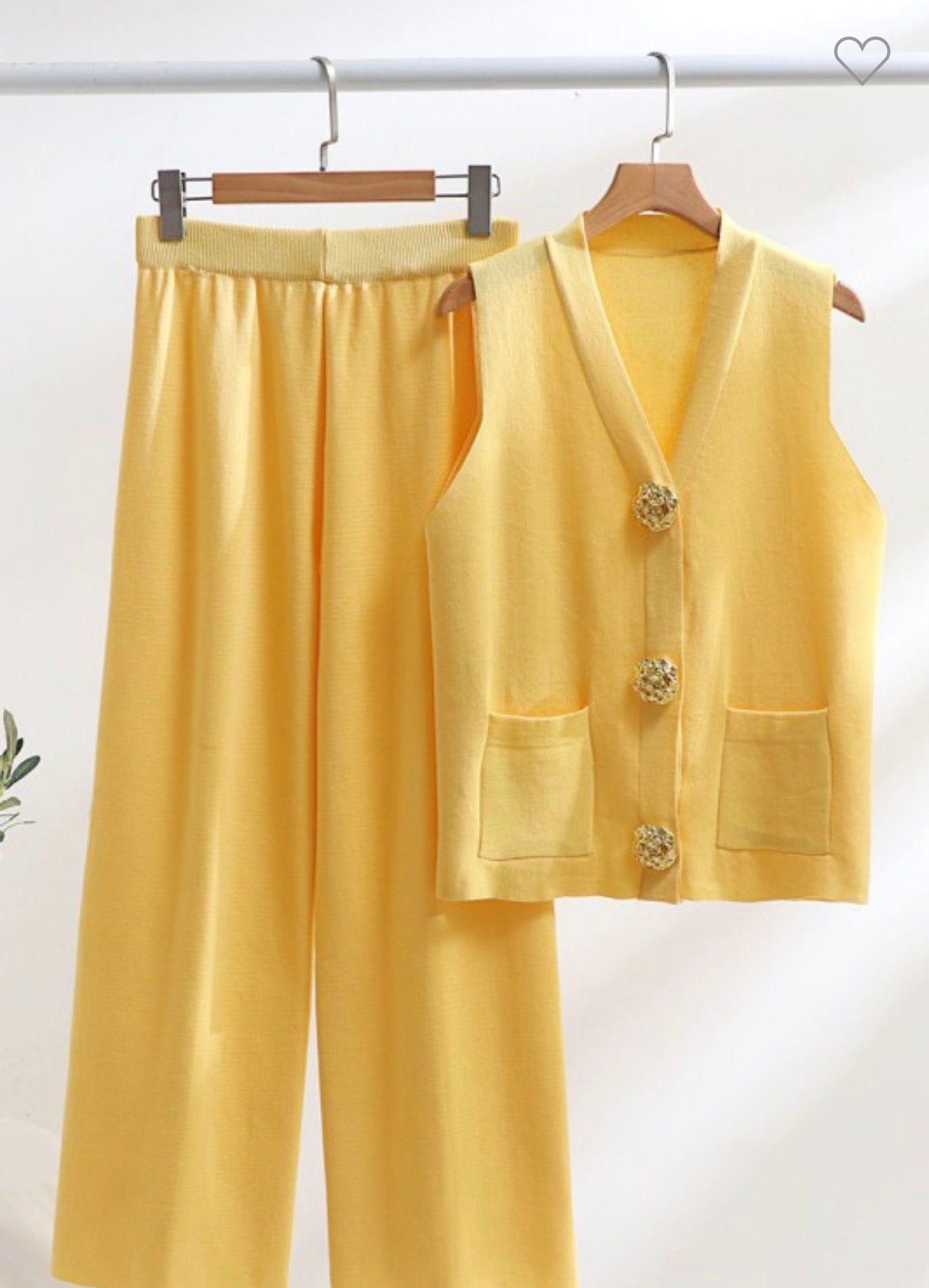 Yellow Stylish Casual Vest and Pants Set