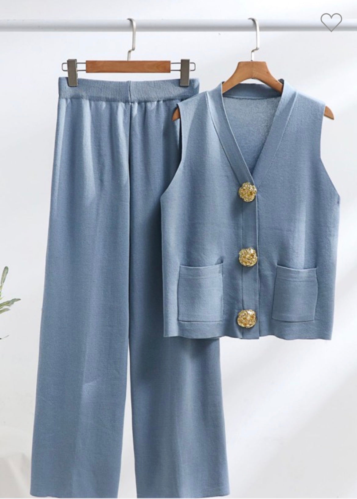 Blue Stylish Casual Vest and Pants Set