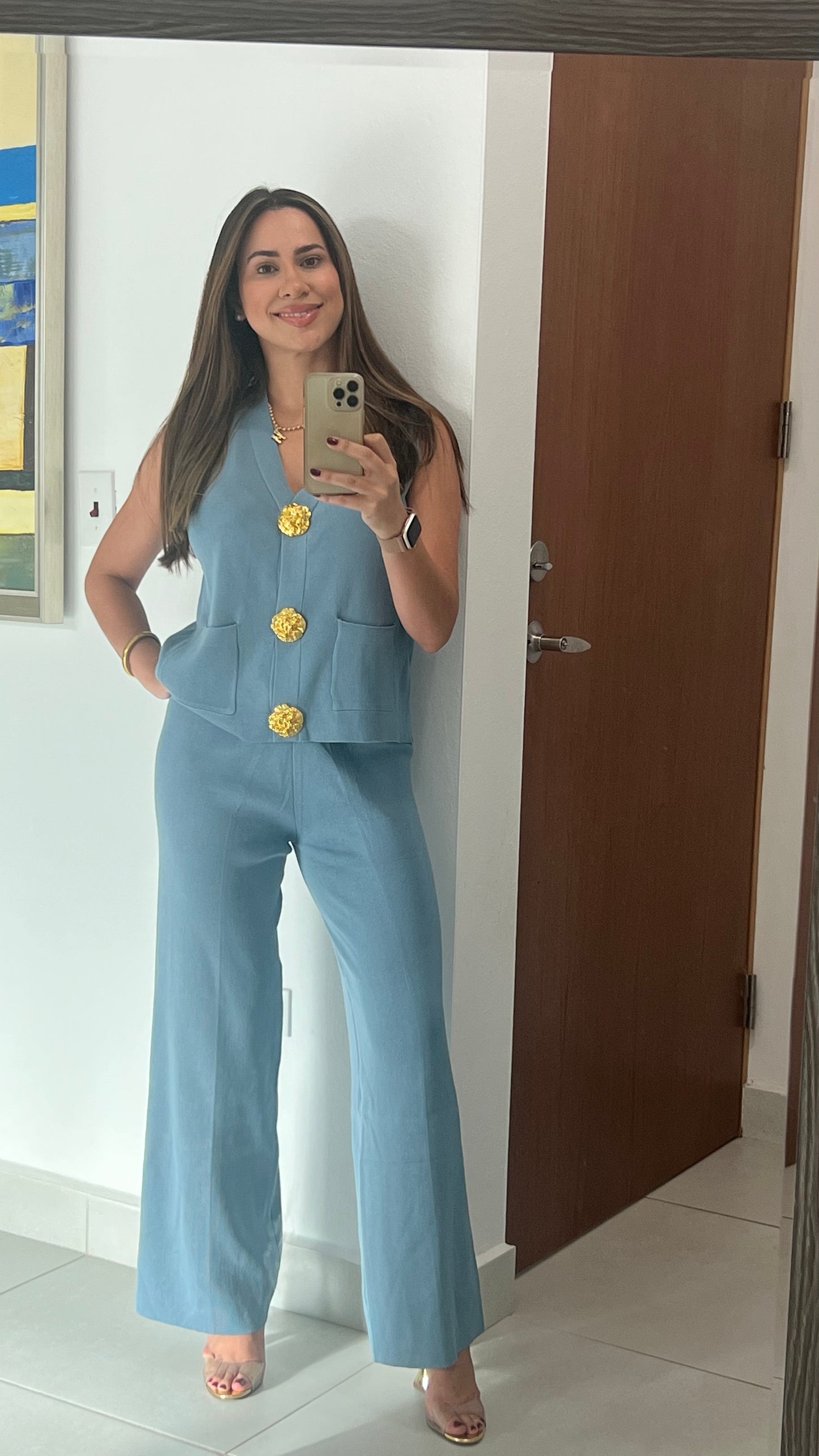 Blue Stylish Casual Vest and Pants Set