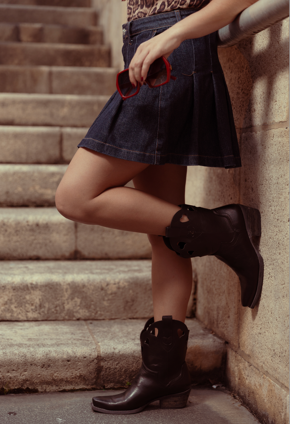 Indigo Denim Pleated Skirt