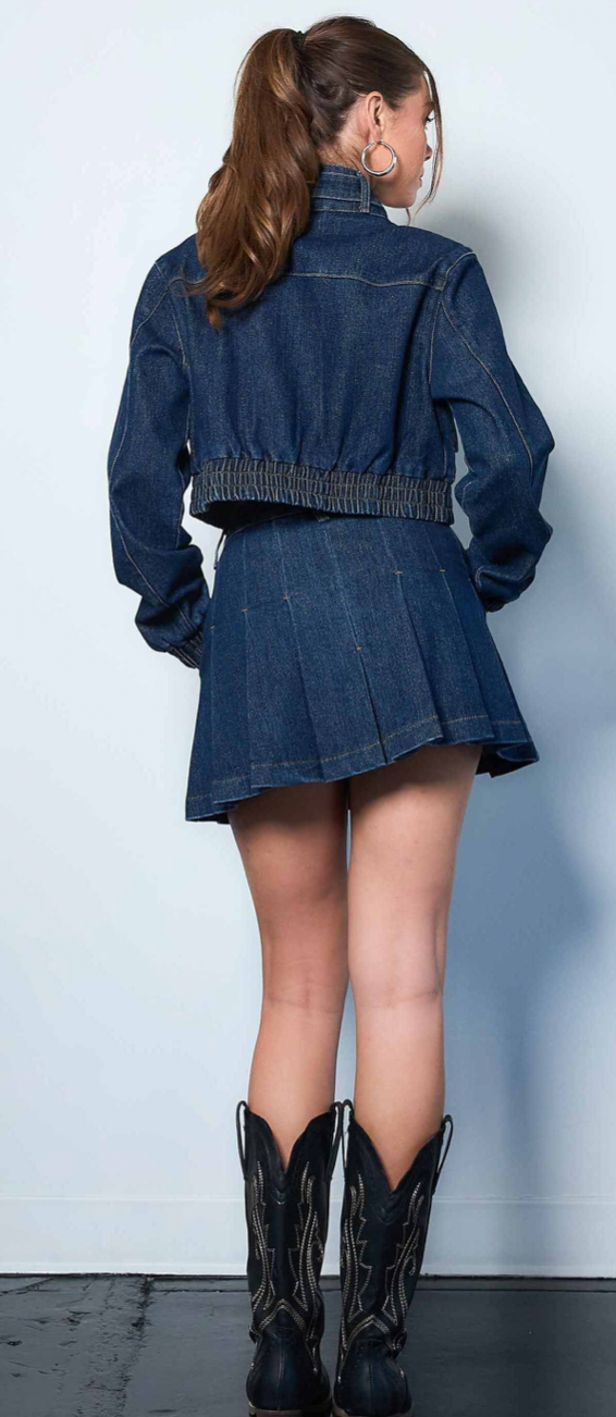 Indigo Denim Pleated Skirt