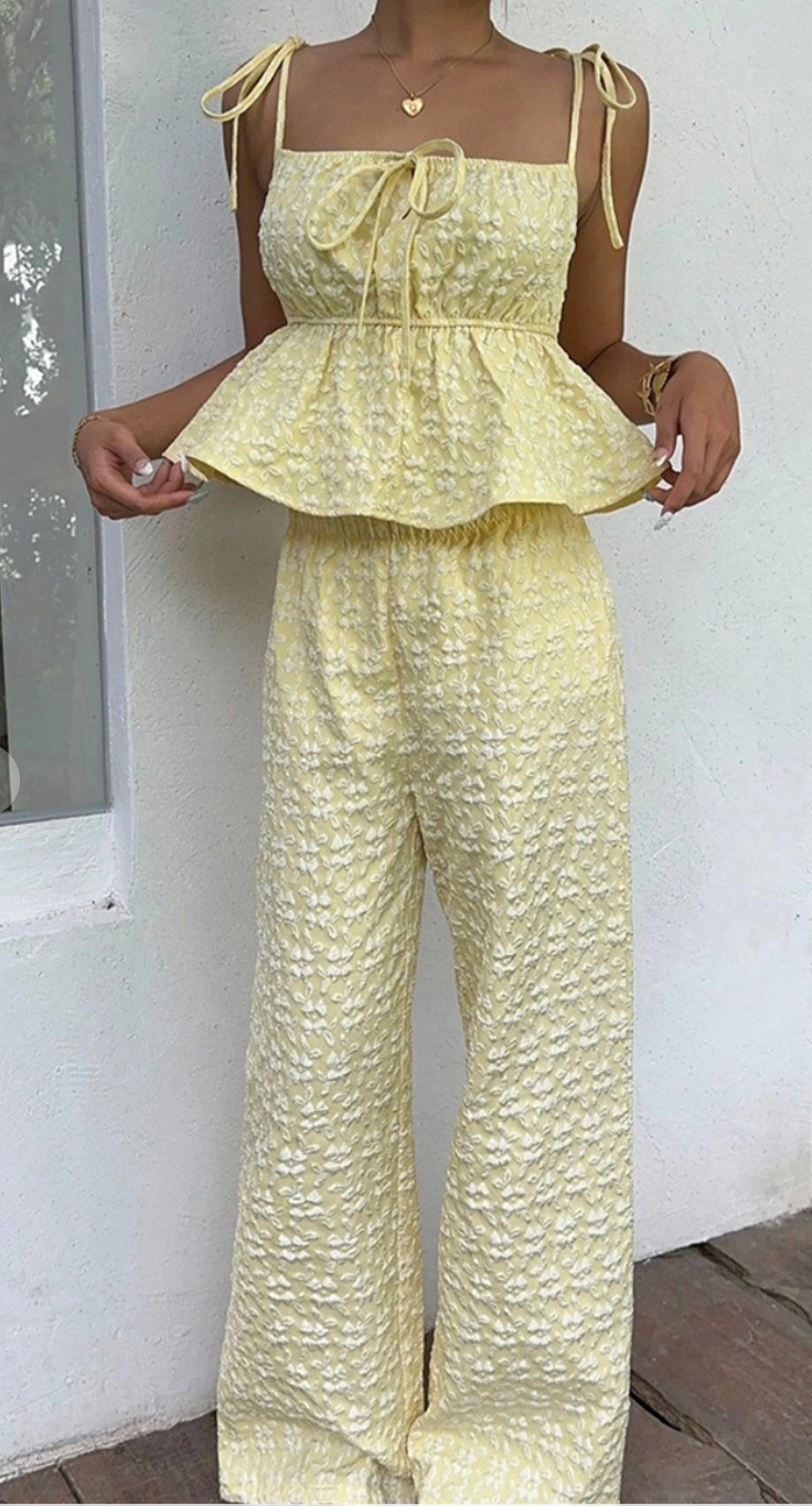 Textured Tie-strap Peplum Set