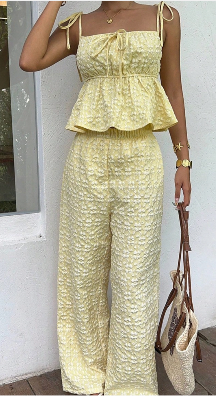 Textured Tie-strap Peplum Set