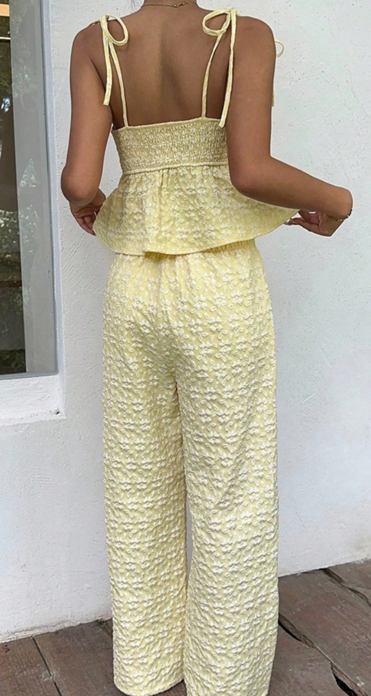 Textured Tie-strap Peplum Set