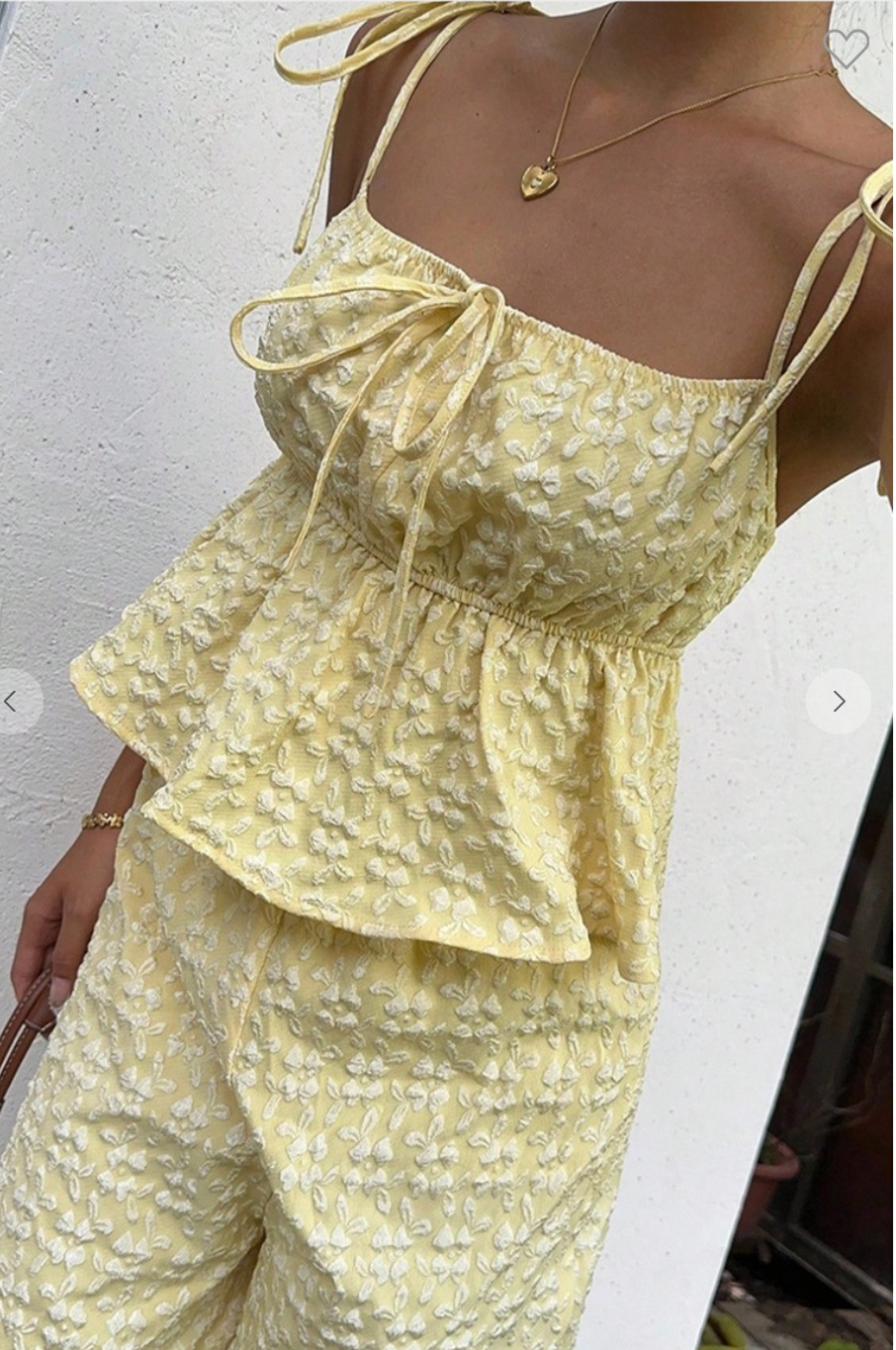 Textured Tie-strap Peplum Set