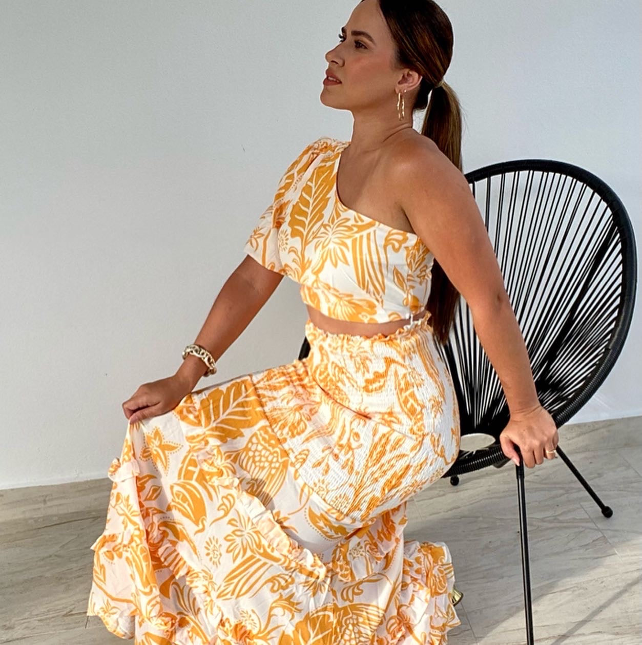 MUSTARD LEAVES CROP TOP & LONG SKIRT SET