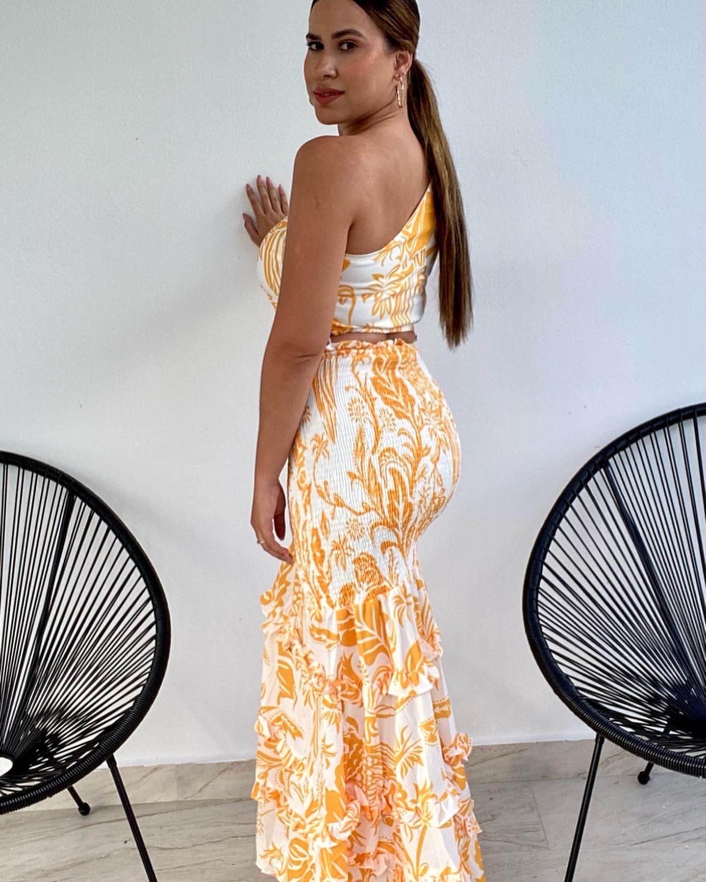 MUSTARD LEAVES CROP TOP & LONG SKIRT SET