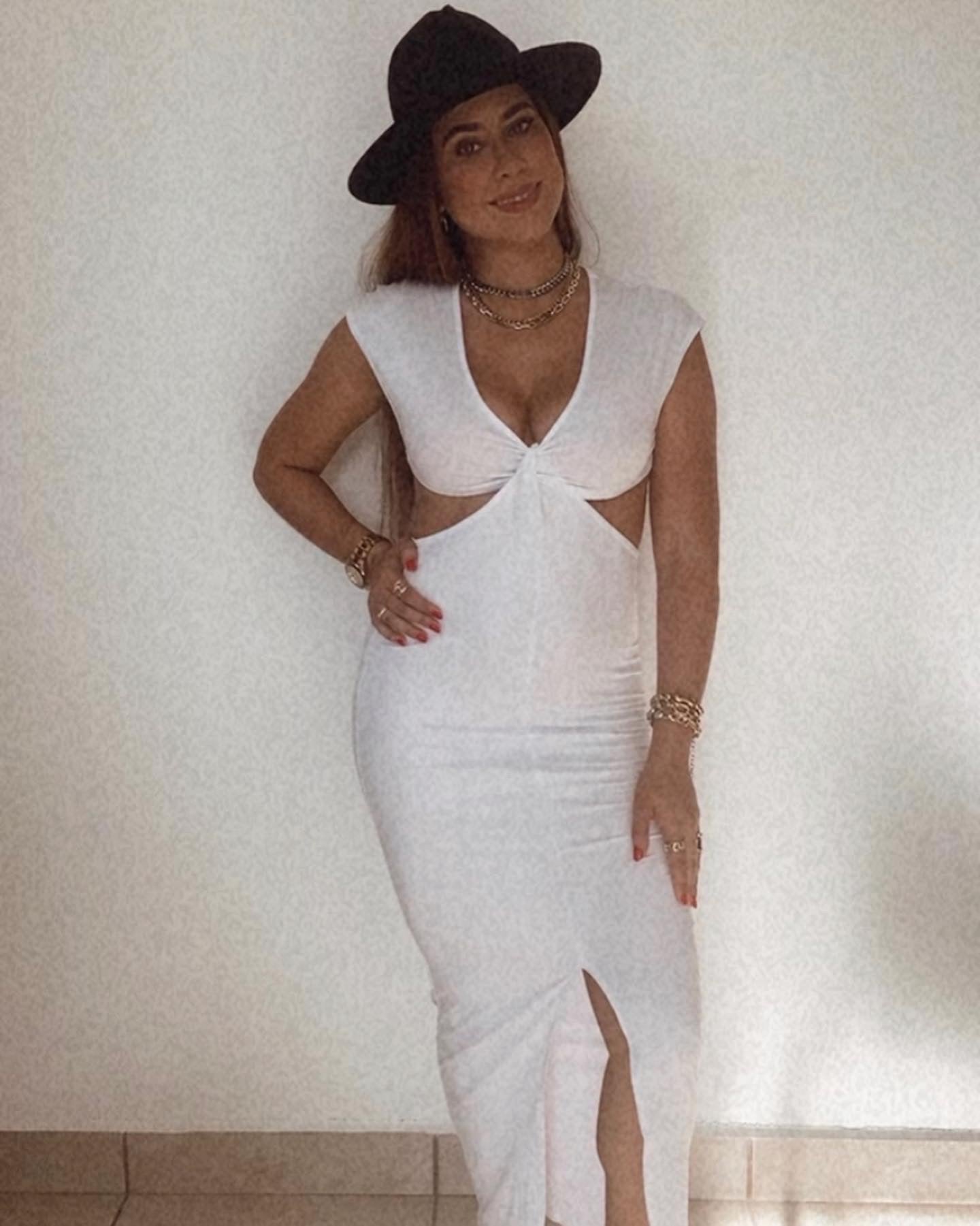 WHITE SKINNY MIDI DRESS