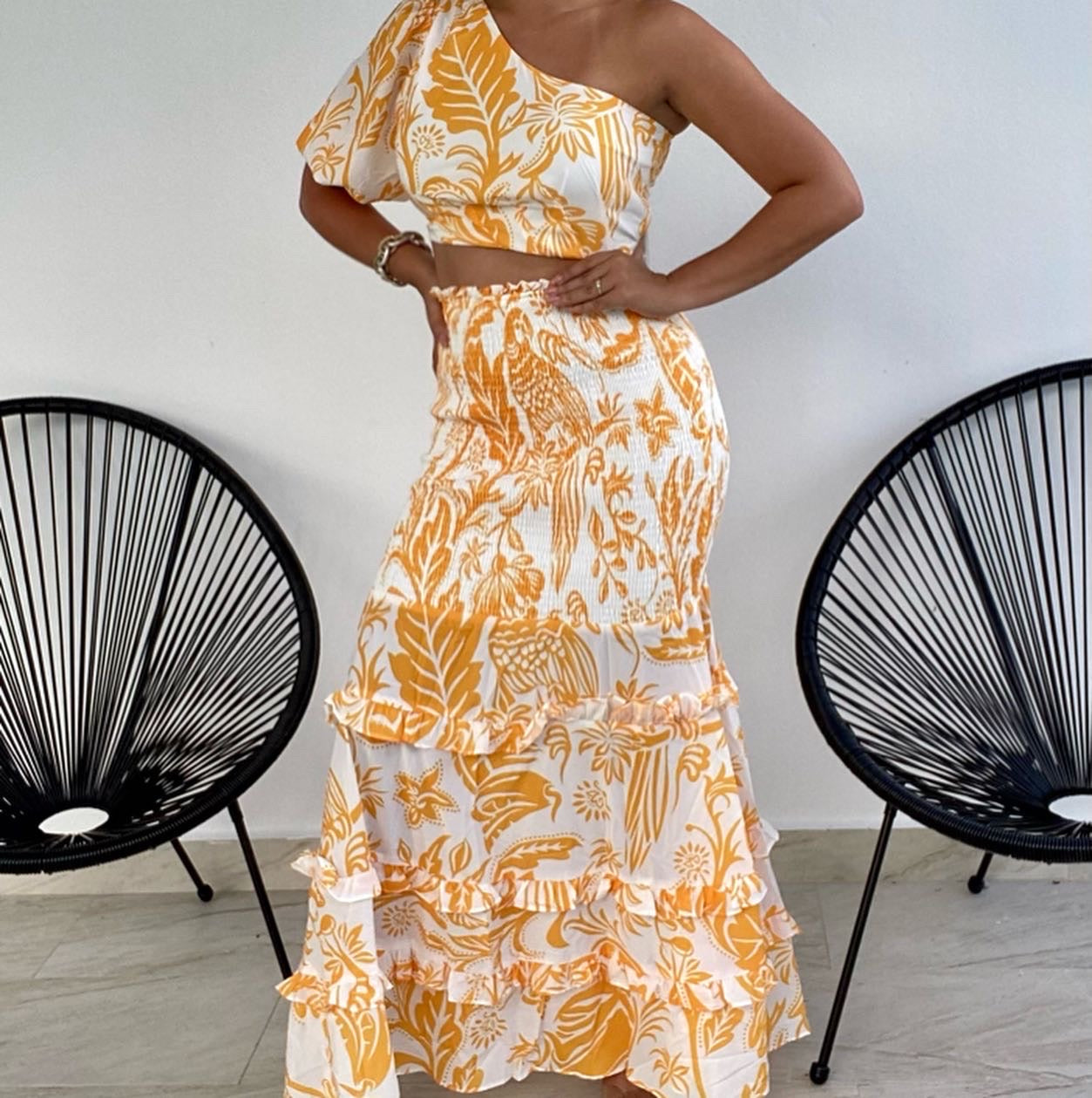 MUSTARD LEAVES CROP TOP & LONG SKIRT SET