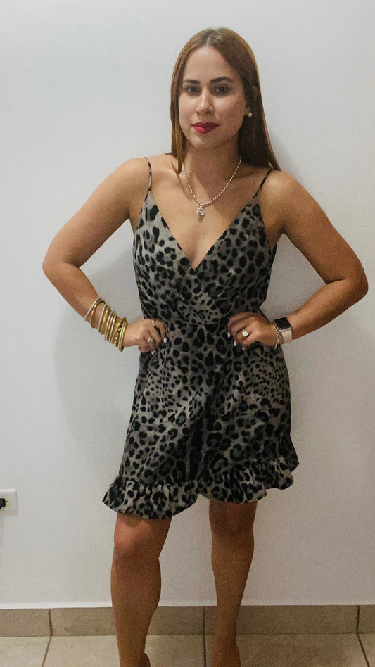 BLACK ANIMAL PRINT SHORT DRESS