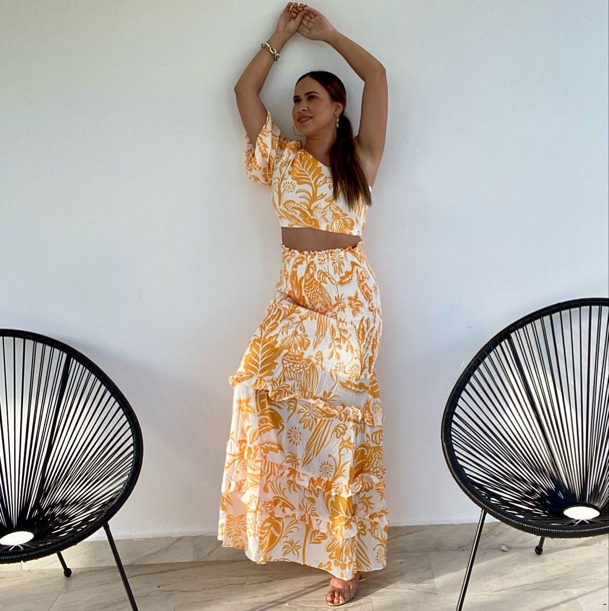 MUSTARD LEAVES CROP TOP & LONG SKIRT SET