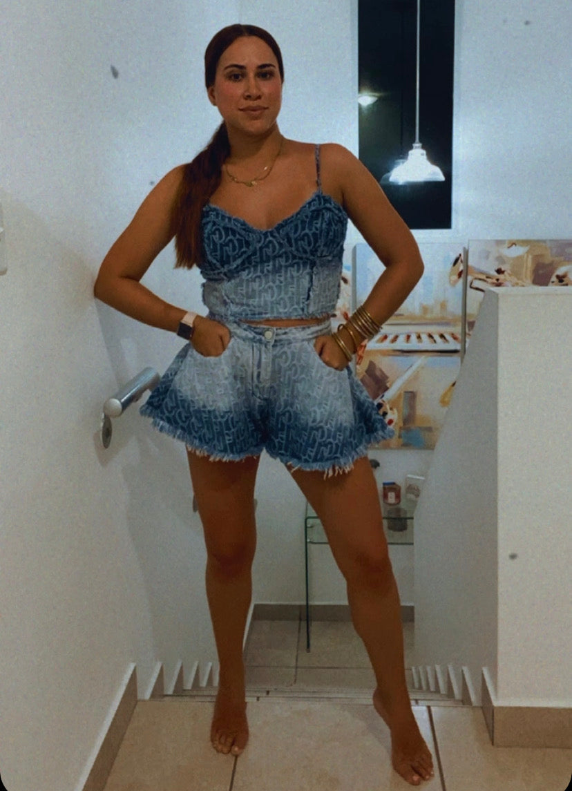 JEAN CORSET & FLARE SHORT SET