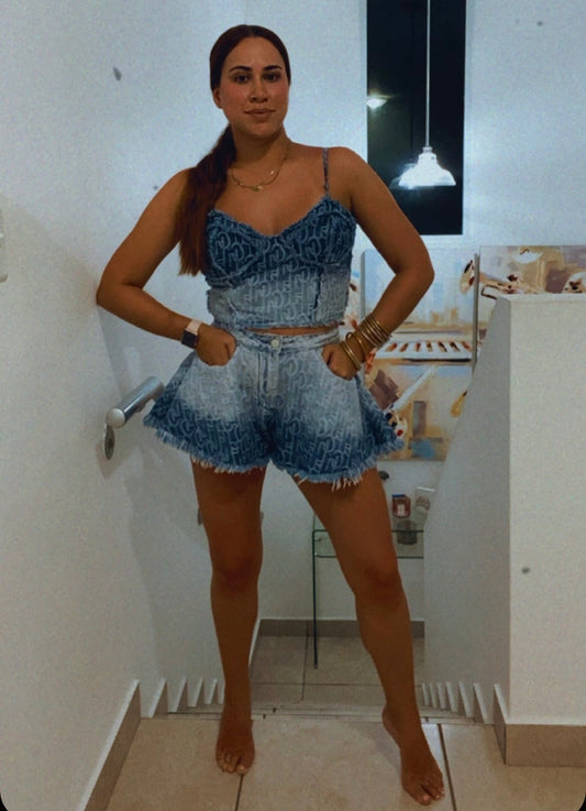 JEAN CORSET & FLARE SHORT SET