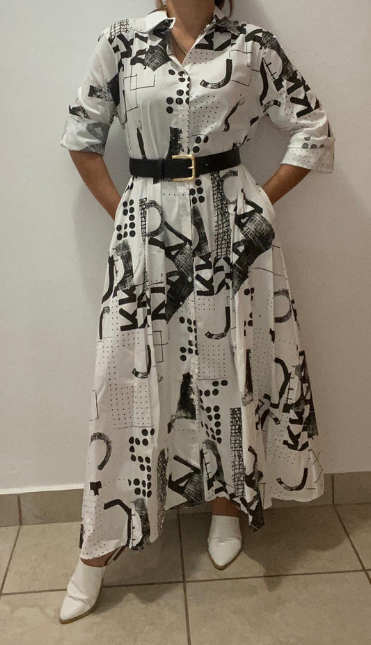BLACK LETTERS WHITE MAXI DRESS