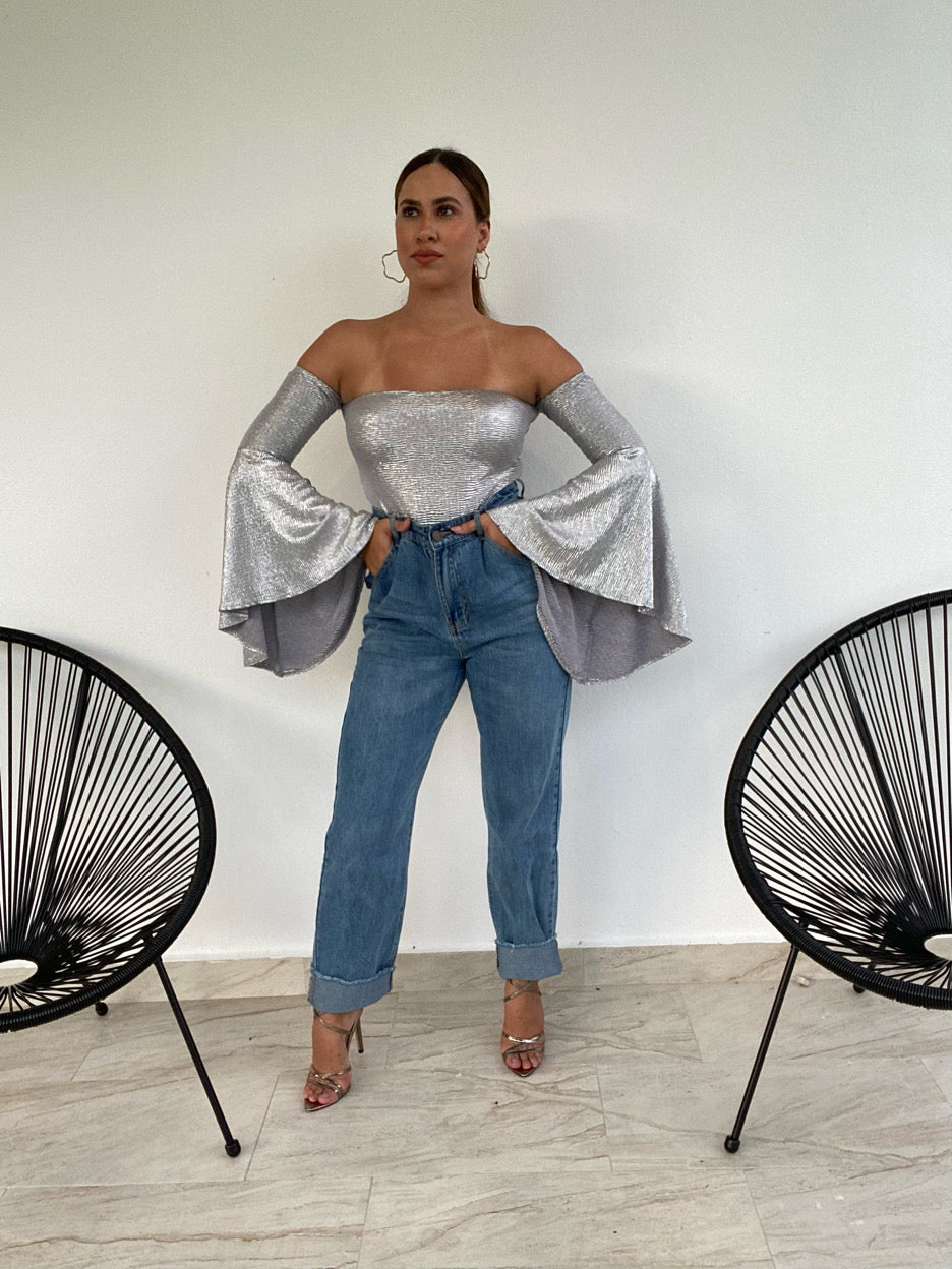 METAL PUFF SLEEVES BODYSUIT