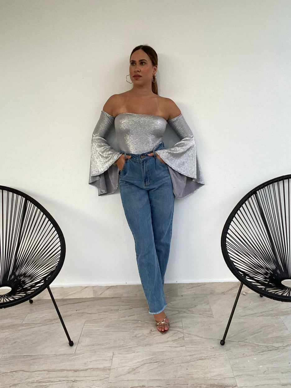 METAL PUFF SLEEVES BODYSUIT