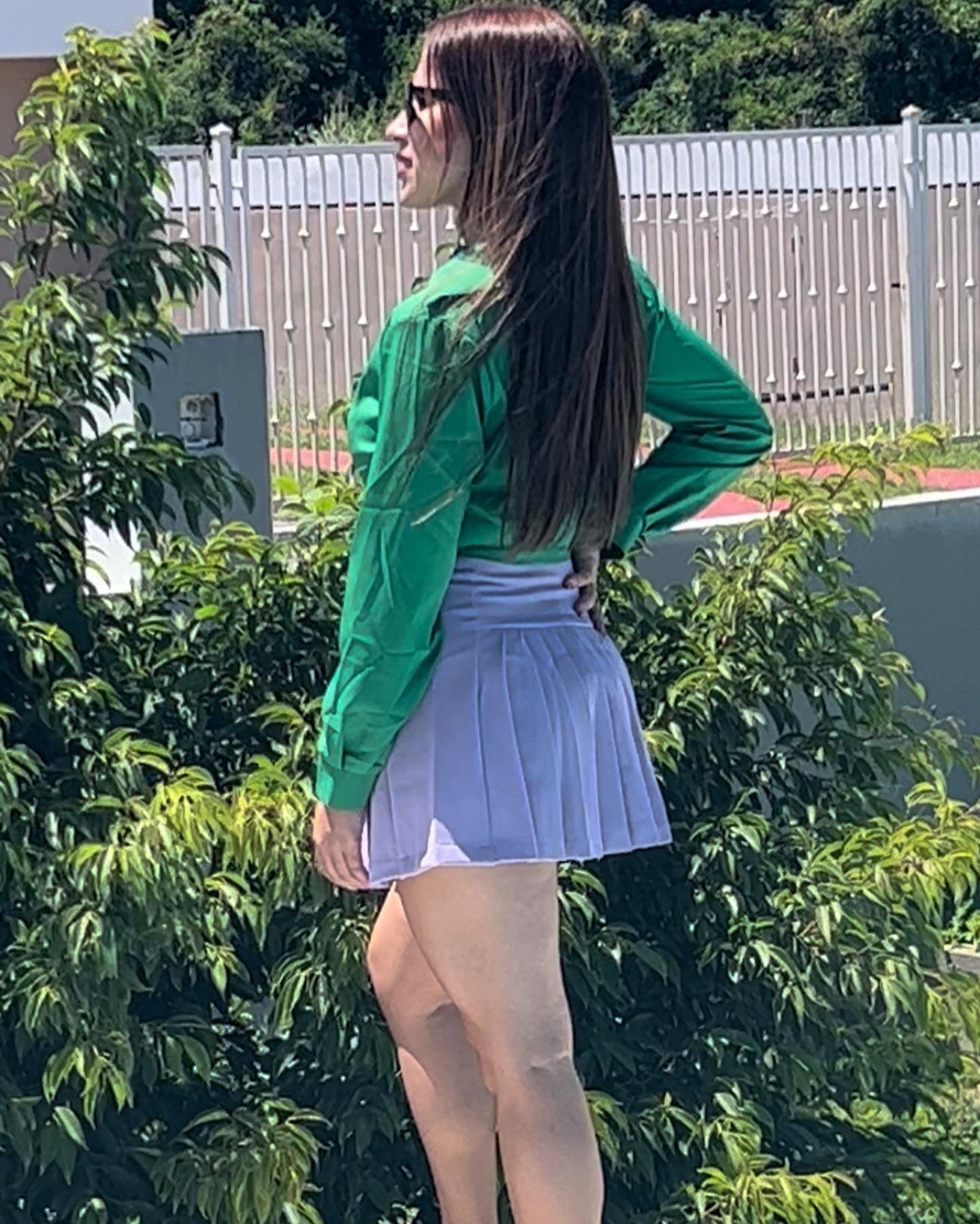 Green Front Knot Cropped Shirt