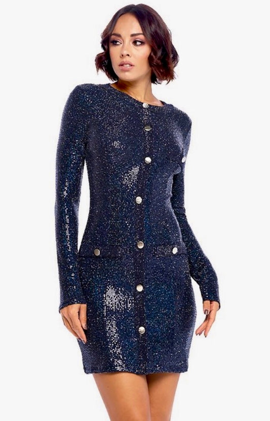 METALLIC SHIRRED MINI DRESS