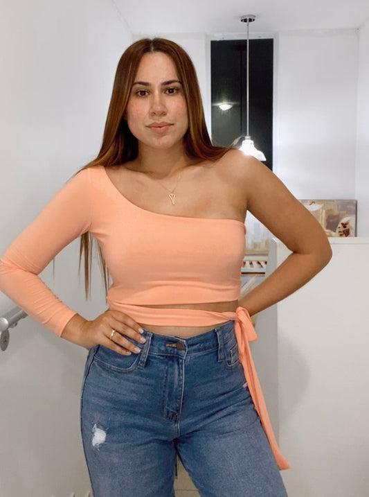 PEACH ONE SHOULDER TOP