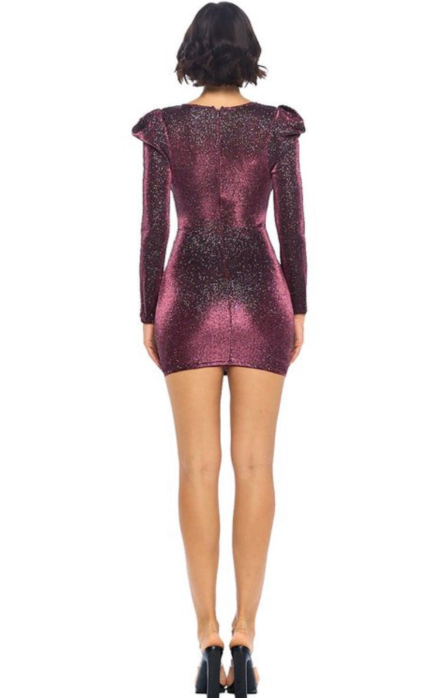 METALLIC SEQUIN LONG SLEEVE MINI DRESS