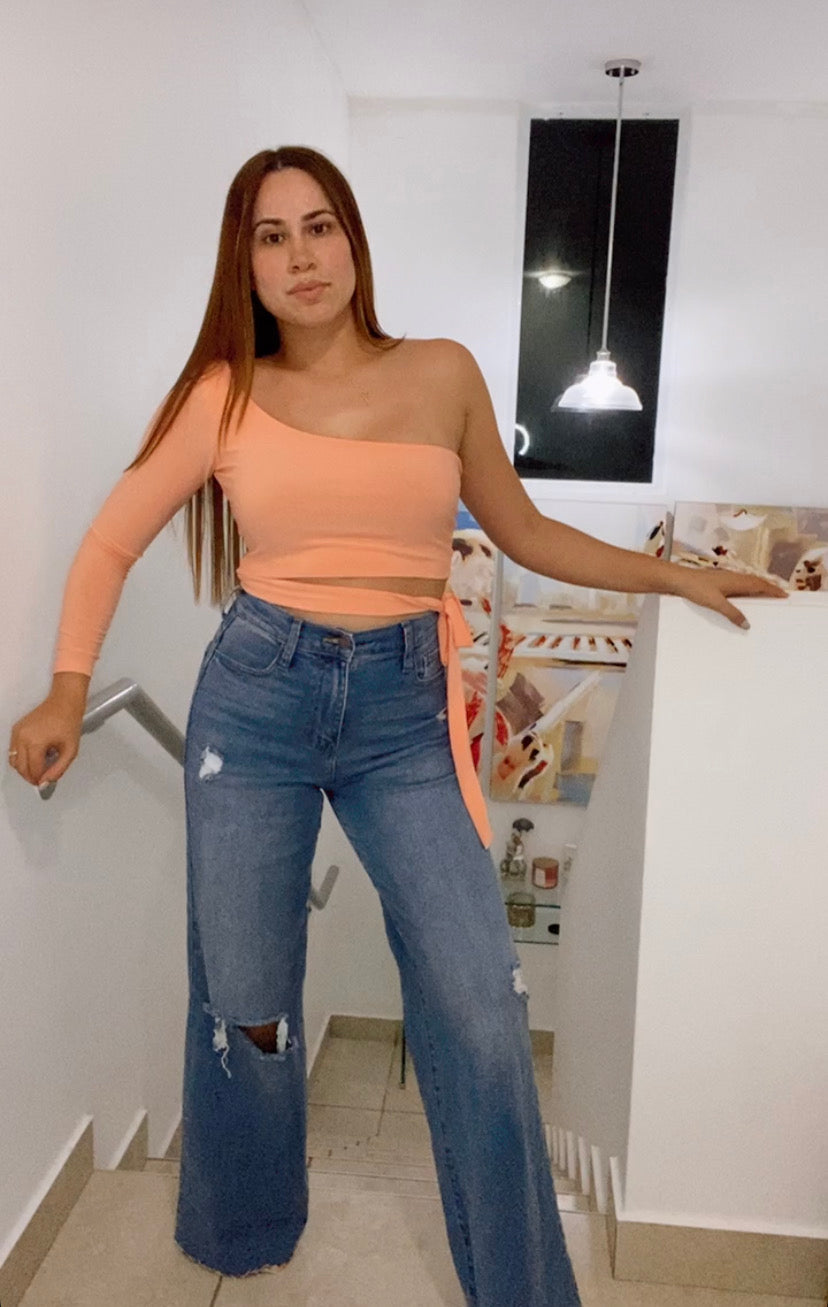 PEACH ONE SHOULDER TOP