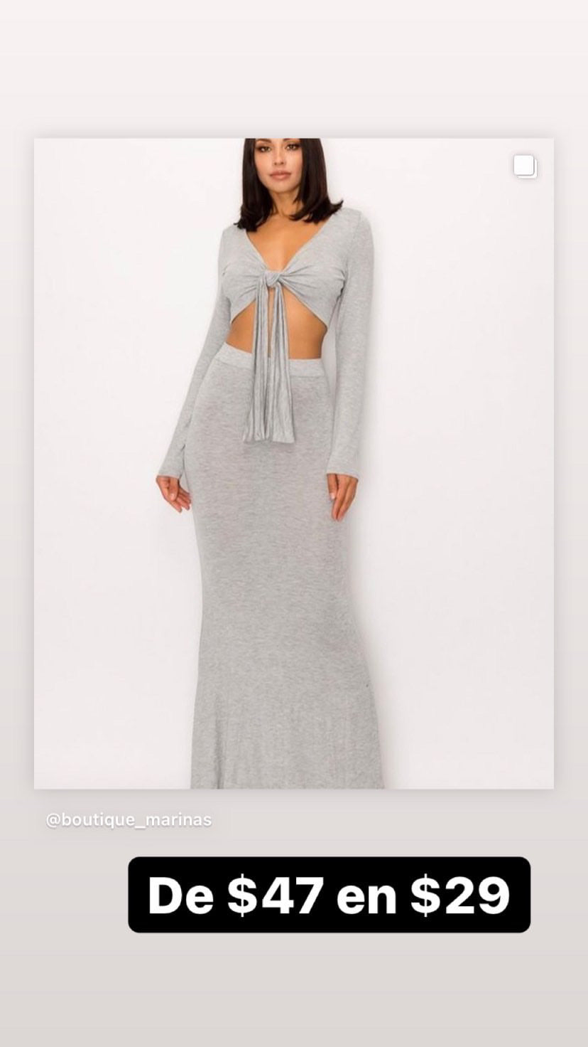 GRAY CROP & LONG SKIRT SET