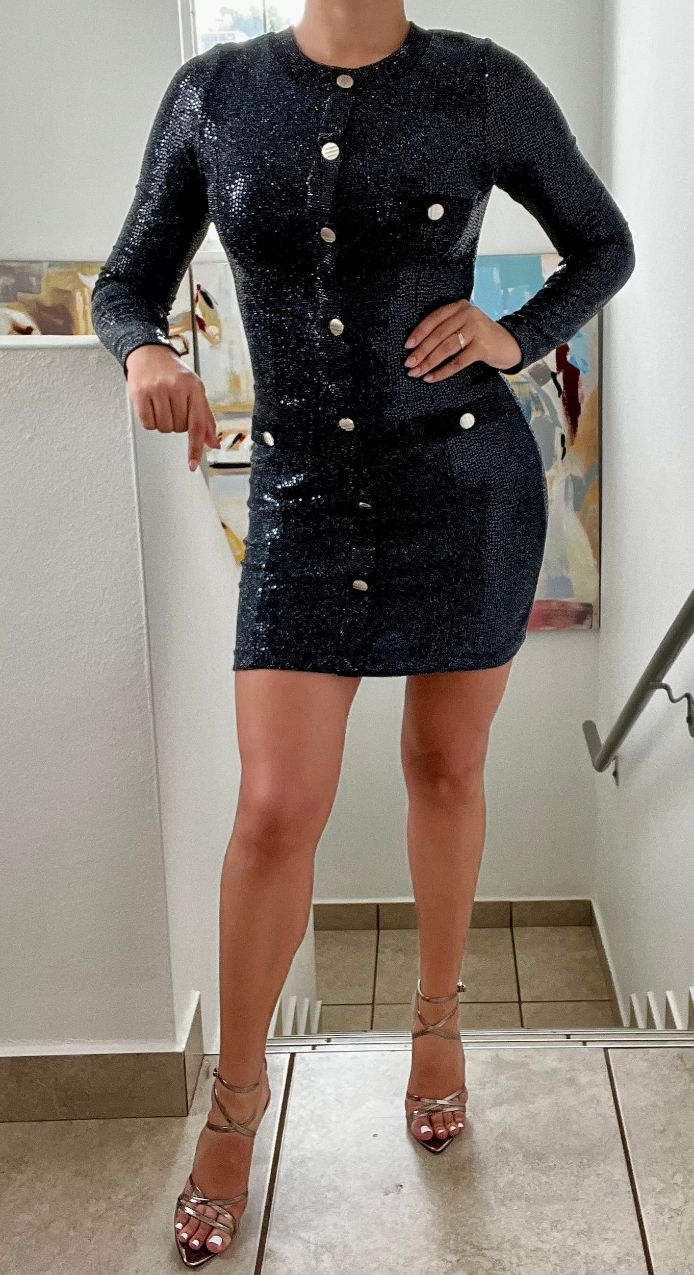 METALLIC SHIRRED MINI DRESS