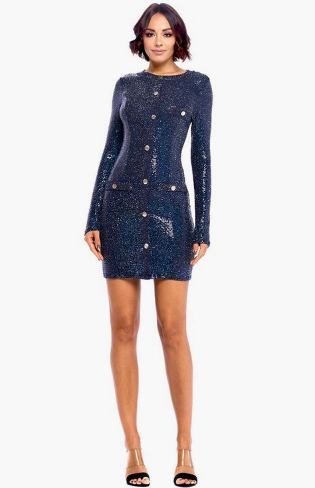METALLIC SHIRRED MINI DRESS